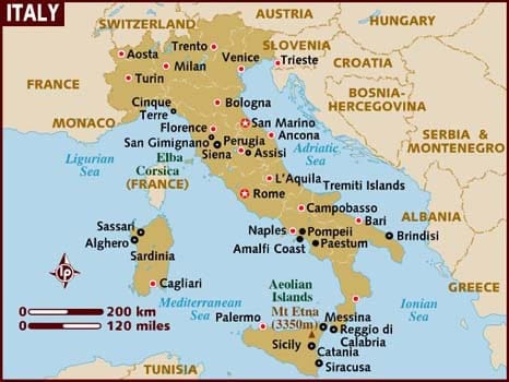 Amalfi Coast map with identification.